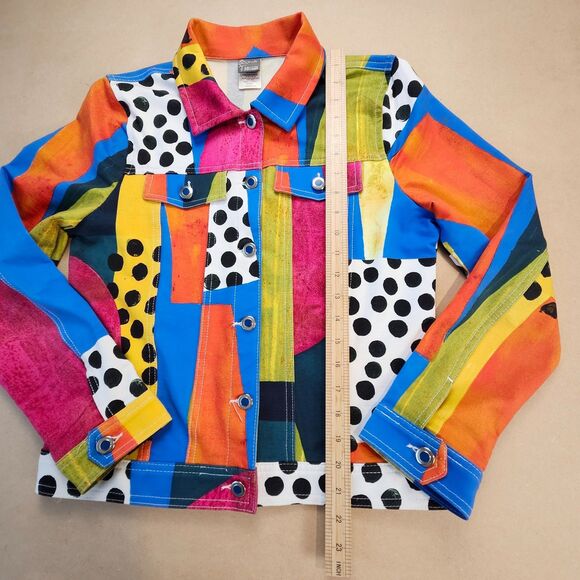 Simply Art by Dolcezza Jacket Multi-Color Abstract Print Artsy Blazer Size Small - Picture 10 of 12
